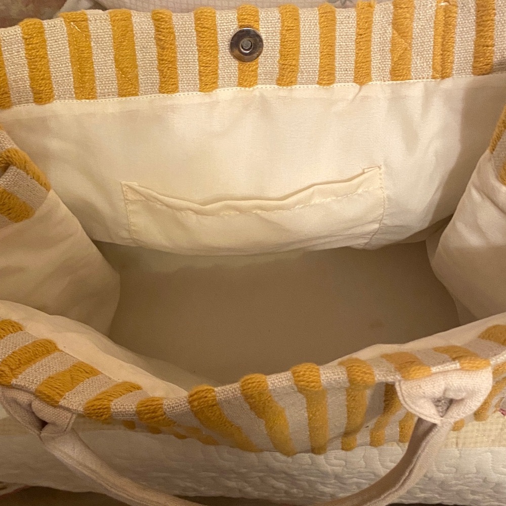 Christian Siriano Mustard and Cream Striped Tote - Picture 2 of 3
